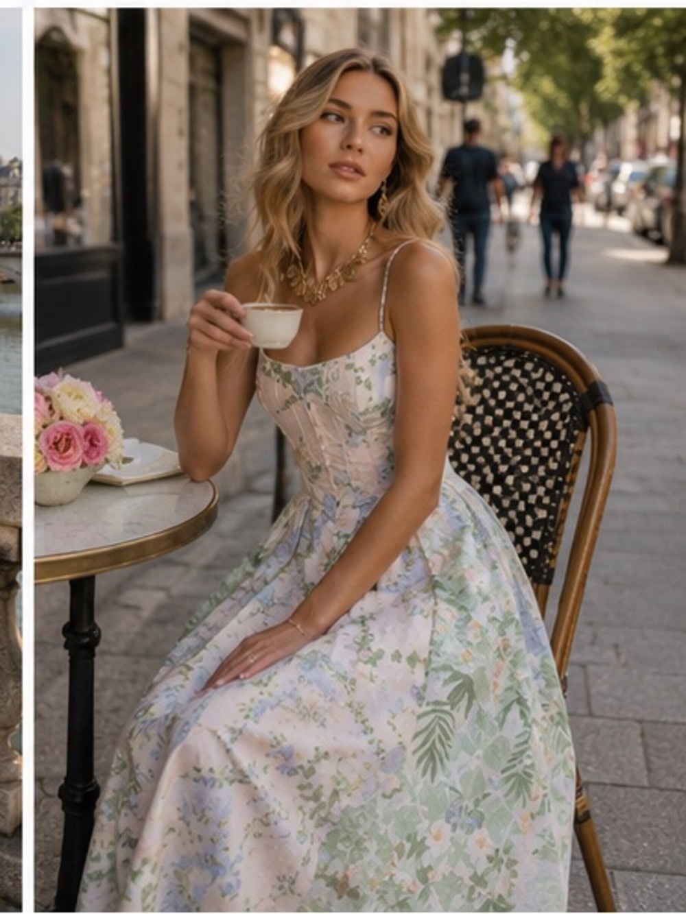 Rare Camilla Pastel Floral Spaghetti-Strap Midi Dress in Cream, Green, Blue - Picture 4 of 15